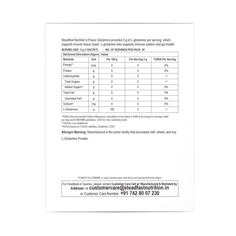 Power Glutamine nutritional facts and ingredients label
